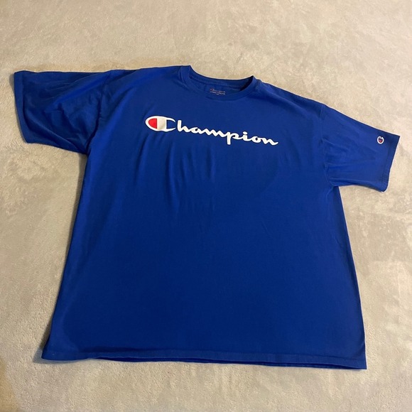 Champion Authentic Athleticwear Mens 2XL Blue Script Logo Graphic T-Shirt Gym - Picture 1 of 7